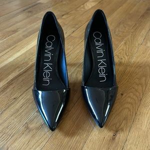 Calvin Klein Black Patent Pointed-Toe Heels